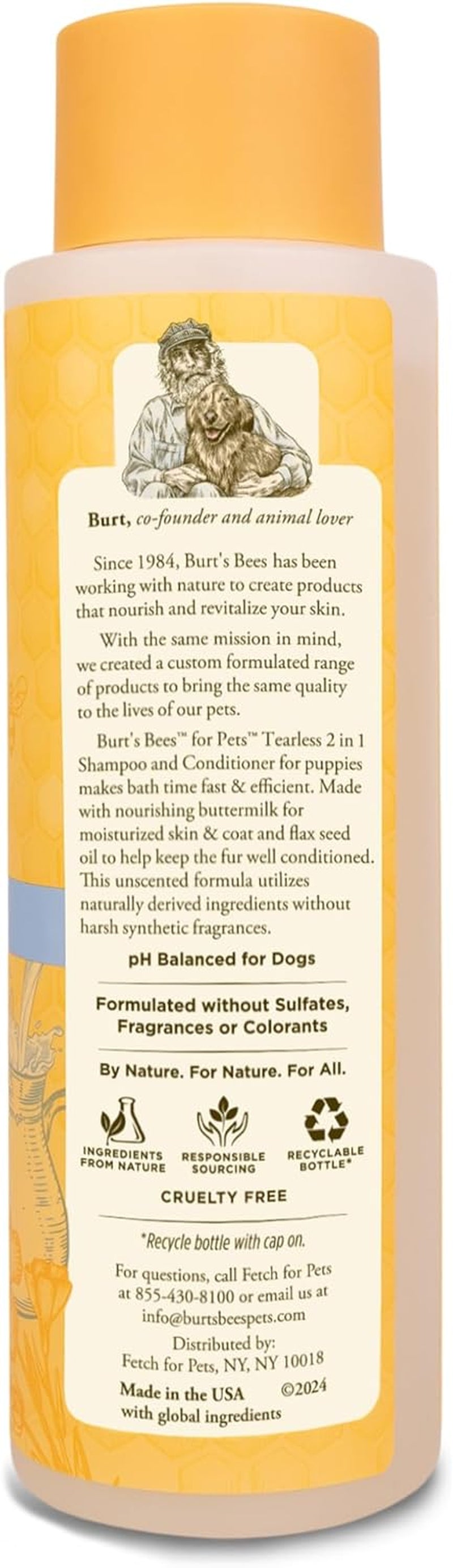 Tearless Puppy 2-In-1 Shampoo and Conditioner with Buttermilk and Linseed Oil, 95% Natural Origin Formulas, Shampoo for Puppies - Gentle Puppy Shampoo Tear Free, 16 Oz